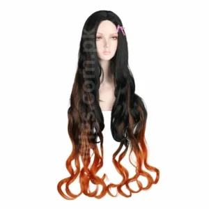 Transform Your Look with Long Demon Slayer Cosplay Wigs – Black Orange Synthetic Curly Hair for a Stunning Gradient Color Effect!
