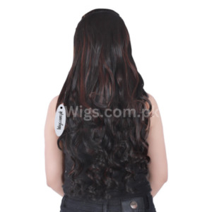5 Clips Curly/Wavy Brown with Maroon Highlights(4#33) Matte Finish Premium Synthetic Hair Extension