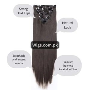 6 Pieces 13 Clips Set Straight Matte Brown Premium Synthetic Hair Extensions