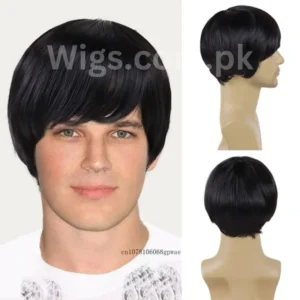 Our Classic Black Mushroom Head Synthetic Short Wig - The Pinnacle of Style and Comfort for Men and Women in Pakistan!